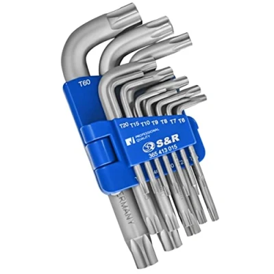 Image of S&amp;R TORX Keys/Hex Key Set, 15 pcs., Extra loadable, TX6 TX60 in Practical Folding Holder