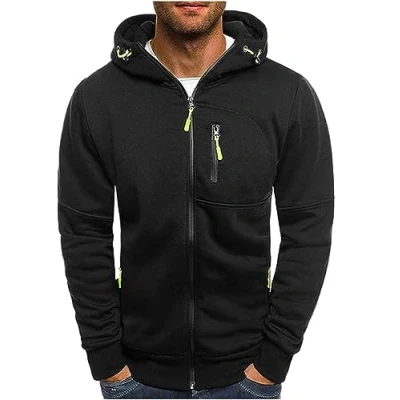 Image of CAZOY Men Sport Coat Zip Hoodie Mens Long Sleeve Full Zipper Up Hooded Sweatshirt Pullover Jacket Sweater Jumper with Pocket for Running Workout Fitness Black UK Size 16