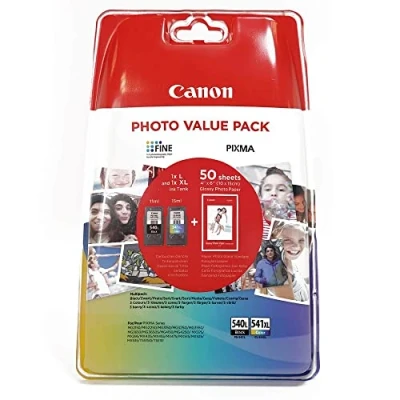 Image of Canon PG 540L/CL 541XL Pack de 540L Plus CL 541XK 50 Feuilles Papier Photo 10x15 (Emballage Blister Sécurisé), 5224B005