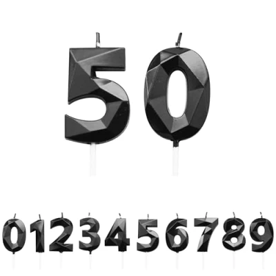 Image of FUZVOL Birthday Candles, Number 50 Candle, Black Candle for Cake, Happy Cake Candles Topper Decorations