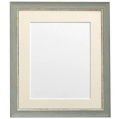 Image of FRAMES BY POST Nordic Distressed Picture Photo Frame, Recycled Plastic, Blue with Ivory Mount, 16 x 12 Image Size 8 Inch