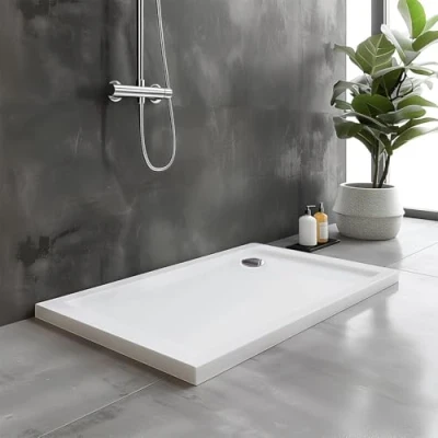Image of Go Bathrooms Anti Slip White Rectangle Shower Tray 1400 x 760mm Non Enclosure Cubicle Low Profile