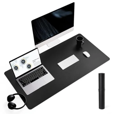 Image of YSAGi Non Slip Desk Pad, Waterproof PVC Leather Table Protector, Ultra Thin Large Mouse Easy Clean Laptop Writing Mat for Office Work/Home/Decor (90 x 43 cm, Black)