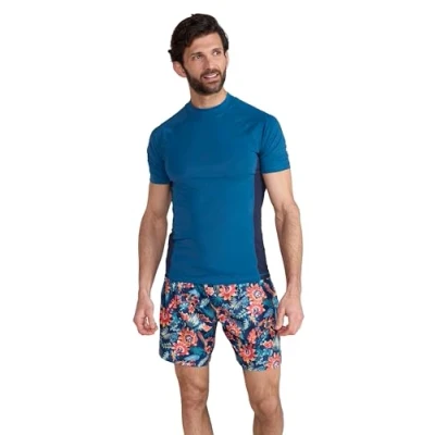 Image of Mountain Warehouse Mens UV Rash Vest Lightweight, Quick Drying &amp; Stretchy T Shirt with UPF 50+ Flat Seams for Spring Summer, Beach, Swimming Water Sports Indigo M