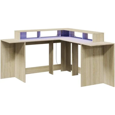Image of vidaXL Desk with LED Lights Sonoma Oak 152x152x91 cm Engineered Wood