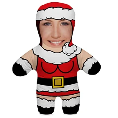 Image of Personalized Photo Gift Pillow Christmas Cushion with Filling; Body your own Face Picture Printed; 45 cm High; Birthday Present ; Motif Mrs Santa [091]
