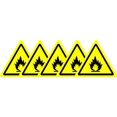 Image of ISO Safety Label Sign International Warning Flammable Materials Symbol Self Adhesive Sticker 100mm Diameter (Pack of 5 Stickers)
