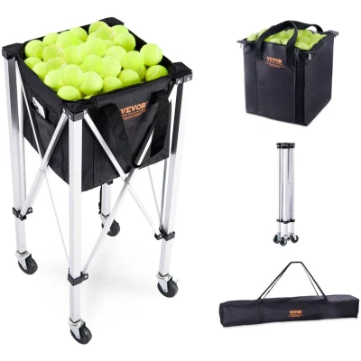 Image of VEVOR Foldable Tennis Ball Hopper, Holds 180 Balls, Lightweight Aluminum Alloy Basket Cart with Wheels, Removable Bag, Carry Portable Sports Teaching for Player