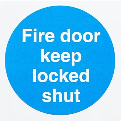 Image of Seco Fire Door Keep Locked Shut Sign, 100mm x Self Adhesive Vinyl,Green