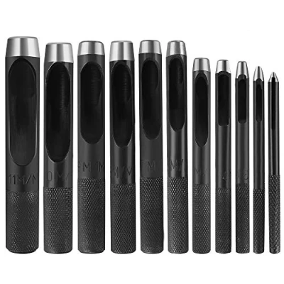 Image of 11Pcs Round Steel Hollow Punch Set, 1 11mm Leather Craft Hole Tools for Leather, Watch Band, Canvas, Eyelet