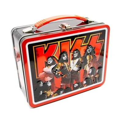 Image of AQUARIUS KISS Fun Box Sturdy Tin Storage with Plastic Handle &amp; Embossed Front Cover Officially Licensed Merchandise Collectible Gifts for Kids, Teens Adults
