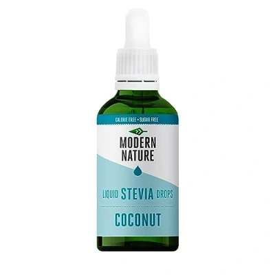 Image of Modern Nature Coconut Flavour Drops Liquid Stevia Sweetner Zero Calorie Sugar Free Coffee Syrup Alternative For Flavoured Coffee, Protein Powder, Yoghurt, Tea Vegan, Keto Sweetener 100ml