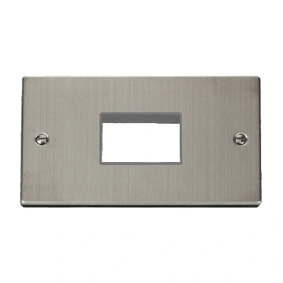 Image of Click Deco 2 Gang MiniGrid 3 Aperture Unfurnished Plate Stainless Steel Grey Inserts