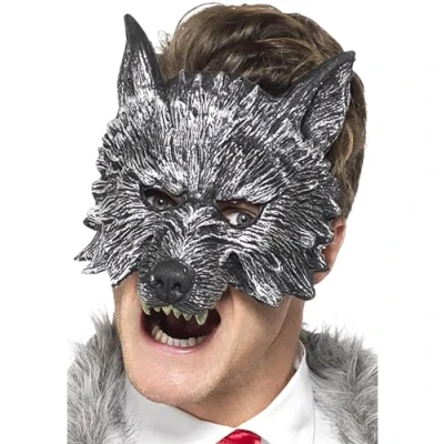 Image of Smiffys Deluxe Big Bad Wolf Mask, Grey , Fairytale, Wings and Wands Fancy Dress, Storybook Character Dress Up Eye masks