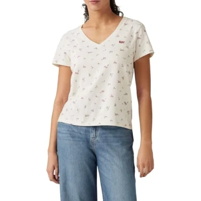 Image of Levi&#039;s Perfect Vneck Print Tshirt, Women&#039;s, Size: Small, Off white
