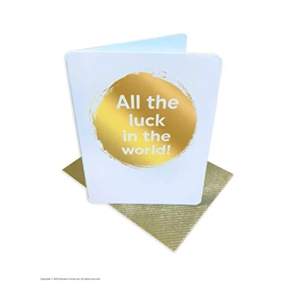 Image of Brainbox Candy Good Luck Card for Him Her &#039;All The in World&#039; Perfect Friends Son Daughter Niece Nephew Boyfriend Girlfriend Small Gold Foiled