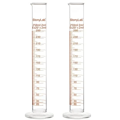Image of StonyLab 2 Pack Borosilicate Glass 250ml Heavy Wall Graduated Cylinder Measuring Cylinder,