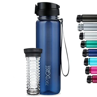 Image of 720DGREE Water Bottle “uberBottle“ 1 L crystalClear +Fruit Infuser BPA Free Tritan, Leakproof, Reusable Drinking Sports for Gym, Fitness, Cycling, Travel, Kids, School Office