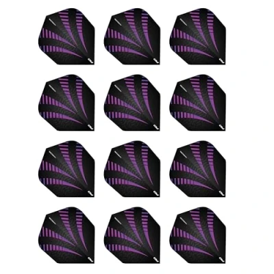 Image of RED DRAGON Hardcore Radical Black &amp; Purple Burst Extra Thick Standard Dart Flights 4 sets Per Pack (12 in total)
