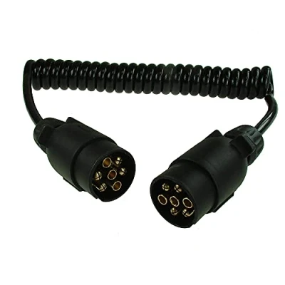 Image of Maypole 7 Pin 1.5 m 2x7 Plugs and Core Curly Connecting Lead, for Trailer Lighting