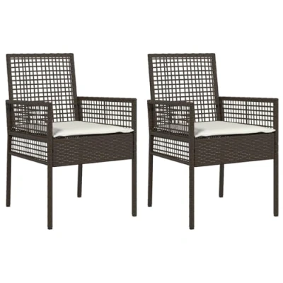 Image of vidaXL Garden Chairs 2 pcs with Cushions Brown Poly Rattan