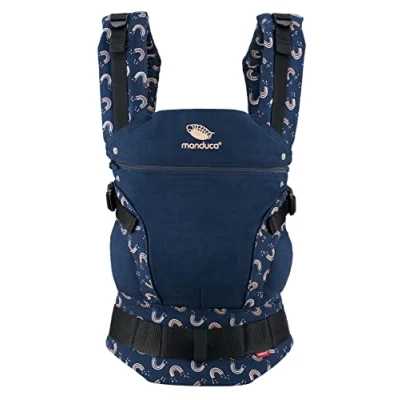 Image of manduca First Baby Carrier, Adjustable &amp; Versatile and Toddler Carrier (3.5 up to 20 kg), Front, Hip Back Carrying Sling, Made of Organic Cotton, Rainbow Night (Limited Edition)