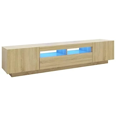 Image of vidaXL Modern TV Cabinet with LED Lights, Sonoma Oak Finish, Engineered Wood, Easy to Clean, Ample Storage Space Living Room Essential&#039;