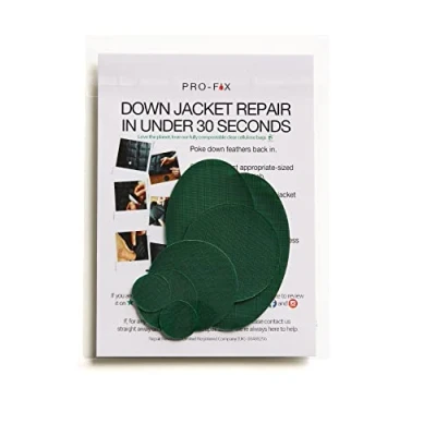 Image of PRO FIX: Easy to Use Down Jacket Repair Patch Kits Pre Cut, Self Adhesive, Waterproof, Tear Resistant Patches for Repairing Clothing, Sleeping Bags, Tents, Outdoor Gear Bottle Green
