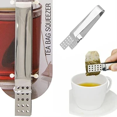 Image of Tea Bag Tongs Teabag Squeezer Strainer Ice Cube Mini Stainless Steel 18010C
