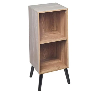 Image of URBNLIVING Wooden Storage Cube Bookcase Scandinavian Style Legs Unit (Oak Bookcase, Black Legs)