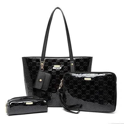 Image of Miss Lulu Handbags for Women Tote Bag PU Leather Shoulder 3Pcs (Black)