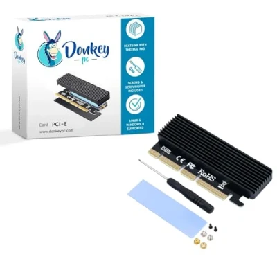 Image of Donkey pc NVMe Mv2 SSD to PCIe X16/X8/X4 Aluminum Heatsink Adapter m.2nvme, Supports x4 x8 x16 Slot for M.2 M Key B+M