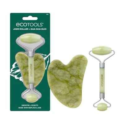 Image of EcoTools Beauty Skin Care Tool Jade Facial Roller and Gua Sha Stone Duo, Face Massager, Skincare Sculpting Tools, Green, Promotes Healthy Skin, 2 Piece Set, 1 Count
