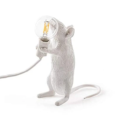 Image of Retro Rat Table Lamp Mouse Desk Light Bedside Resin Mice Warm Room Decor E12 Base (White Standing)