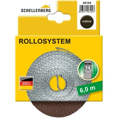 Image of Schellenberg 44501 Roller Shutter Strap for Window (Width: 14 mm, Mini System: 4.5 m), Brown, 46104