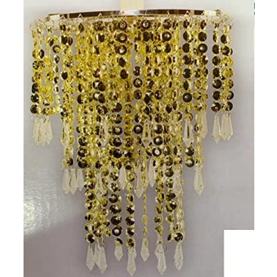 Image of Chandelier Style Ceiling Light Shade Droplet Pendant Acrylic Crystal Bead Luxury (Beaded 3 Tier Gold)