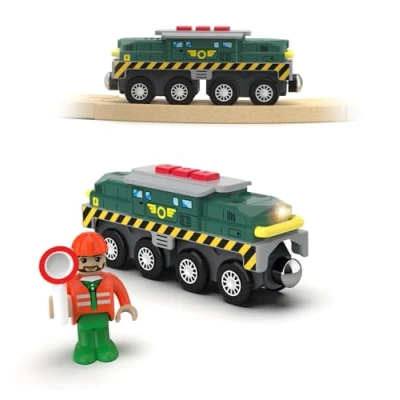 Image of train Toys for Wooden Tracks, Green Tank Battery Operated Locomotive with Magnetic Trains, Motorized Compatible Thomas &amp; Friends, Brio, Chuggington, Electric sets kids