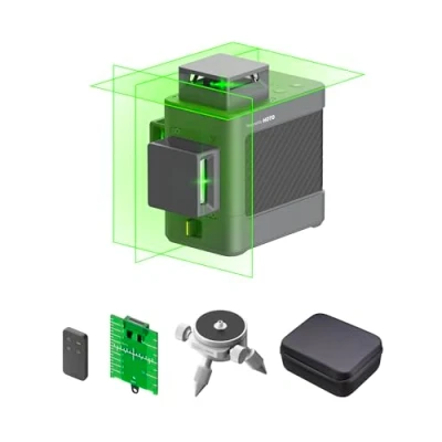 Image of HOTO Laser Level 3 x 360 Self Leveling, Three Plane Leveling &amp; Alignment, 12 Green Cross Lines, Manual Pulse Mode, IP54 Waterproof, USB C Charging, Ideal for Picture Hanging/Construction/Indoor