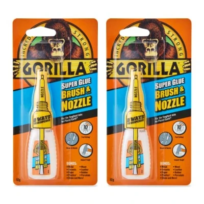 Image of Gorilla Super Glue 2 in 1 Brush &amp; Nozzle, 12g (2 Pack) All Purpose, Fast Setting, Dual Application with Anti Clog Cap Ideal for Metal, Ceramics, Leather More