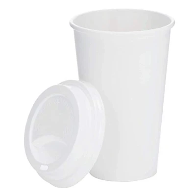 Image of We Can Source It Ltd 12oz Single Wall White Paper Cups with Sipper Lids Great for Tea, Coffee, Cappuccino, Hot Drinks Eco Friendly 100% Compostable Recyclable 50 Pack