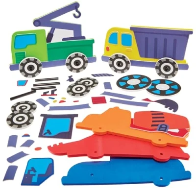 Image of Baker Ross FN072 Construction Vehicles Push Along Kits Pack of 5, Creative Craft for Kids to Make