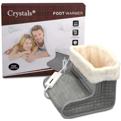 Image of Crystals Electric Heated Foot Warmer with 5 Temperature Settings, Auto Shut Off, Soft Breathable Fabric, Safe Overheat Protection Winter Warmth for Men &amp; Women, Perfect Feet Cold