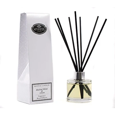 Image of Mystix London Fragrance Oil Reed Diffuser Mulled Wine &amp; Clove Scent Long Lasting Festive Home Safe Easy to Use Aroma Solution 100ml Bottle