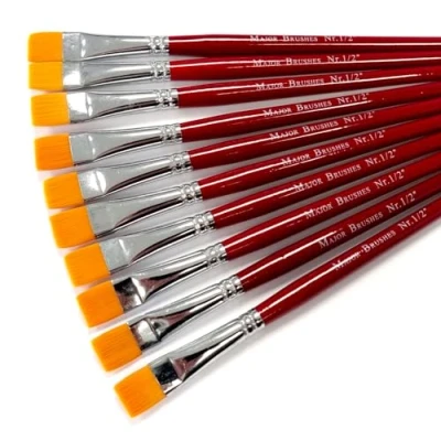 Image of Major Brushes Orange Flat Synthetic Sable 1/2&quot; (13mm) Set of 10