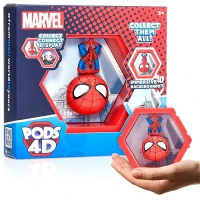 Image of WOW! PODS 4D Marvel Spider man, Unique Connectable Collectable Bobble head figure that Bursts from their World into Yours, Wall or Shelf Display, Toys and Gifts, Series 1 no. 411