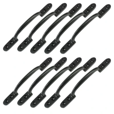 Image of White Hinge 10x Black Cast Iron 6&quot;/150mm Hot Bed Handles Door/Shed/Garden Gate D Pull