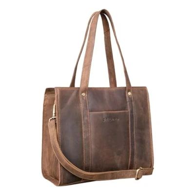 Image of STILORD &#039;Ariana&#039; Womens Leather Tote Bag Large Shoulder Elegant Business Satchel for 13.3 Inch MacBook Handbag Ideal Office Shopping, Colour:Middle Brown