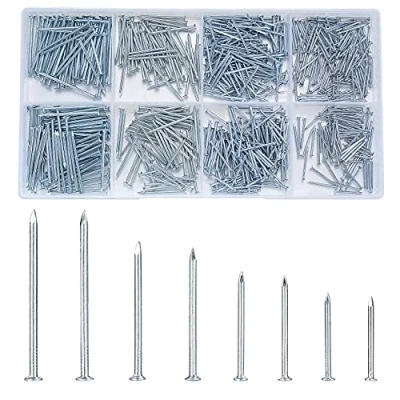 Image of 720 Pcs Assorted Nails for Wood, Flat Head Nails, Silver Hardware Wall Pictures Pins Tacks Set, Finishing Assortment Fasteners Hanging Picture Frame Mirror Construction