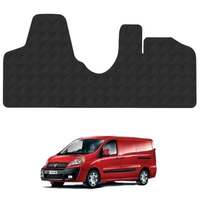 Image of 5mm Rubber Floor Mats for the Fiat Scudo (2007 2016) UK Models Custom Van Accessory Tailored fit Heavy Duty, Waterproof &amp; Anti Slip Work with Clips