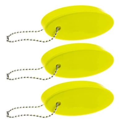 Image of YINETTECH 3PCS Float Keychain Glow in the Dark Oval Shaped Yellow Foam Key Ring Water Sport Lightweight Accessories for Surfing Swimming Diving Fishing Sailing Boat